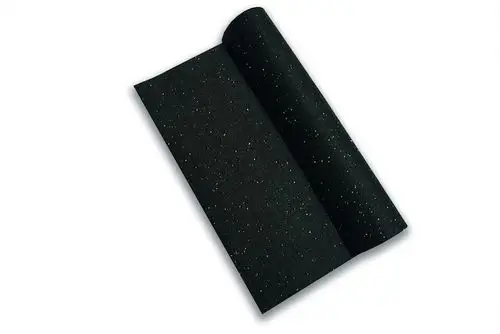 Schwarze Antirutschmatte mit glatter Oberfläche und goldenen Sprenkeln. Die Matte ist gerollt und bietet eine rutschfeste Lösung für verschiedene Anwendungen. Hersteller ist Roth.